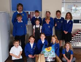 President Linda Facey at Langtree Primary School publicising 'Purple for Polio' campaign